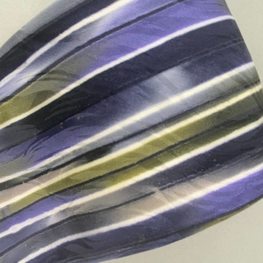 ROBERT DASKAL Mens 100% Silk Tie Blue Purple Green Striped Abstract Artsy 57.5x4 - Picture 3 of 7